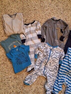 Bundle Of Mixed, 0-3 Mos, Baby Boy Sleepers and Onesies - Blue, Gray, White, Tan